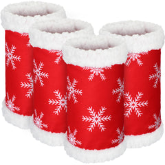 Mixweer horse leg wraps snowflake design on front-left leg during festive parade