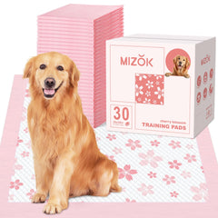 MIZOK puppy pads with cherry blossom pattern provide elegant indoor protection for accidents.