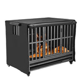 M JJYPET 48in crate cover on crate offers a snug fit and privacy.