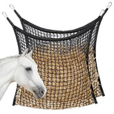 MKO SHUN slow-feed hay net hanging in stall showing quick top loading opening