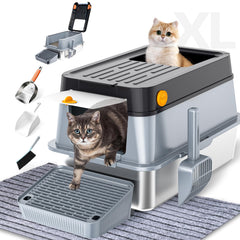 Mlazo XL stainless-steel litter box with lid for tidy enclosed placement