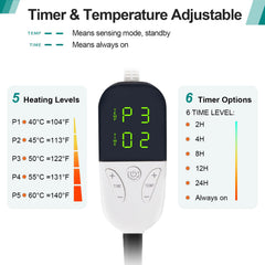 M MIMMU temperature range 104-140f display highlights adjustable heat