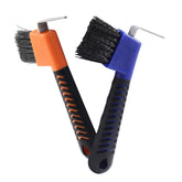 Moicstiy hoof pick brush blue-orange demonstrates a two-pack set for easy hoof dirt removal