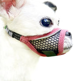 MoiiLavin dog muzzle front view shows breathable mesh for small breeds.