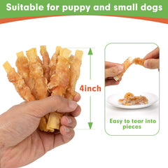 MON2SUN chicken-wrapped cod-fillet 4in treat close-up highlights protein-rich snack for small dogs