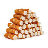 MON2SUN chicken-wrapped rawhide chew close-up for small dogs supports dental care.