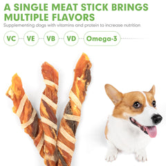 MON2SUN jerky twist sticks on display, 4.5-5 inch size suited for small dog chewers.
