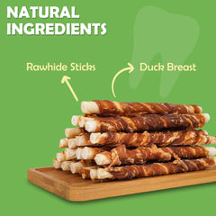 MON2SUN duck-wrapped rawhide 5inch small-dog snack designed for safe chewing.