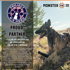 Monster K9 Indestructible Stick Toy in-action shows chew, tug, and fetch versatility.