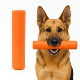 Monster K9 Indestructible Stick Toy close-up shows solid-core rubber for aggressive chewers