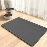 MontVoo absorbent pet feeding mat dark grey 12x19 overview with two bowls