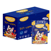 MOOCHIE fit-and-firm beef pouch visual with joint-support ingredients for small breeds.