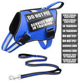 MOOGROU service dog vest blue with reflective straps for safer night walks.