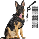 MOOGROU tactical dog harness in black XL worn for secure walking and training.