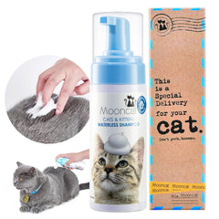 Mooncat Waterless Shampoo application showing easy massage for clean coat