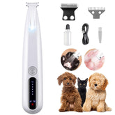 MOONEON pet trimmer with LED light for precise paw grooming in low-light settings.