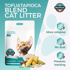 MoonForest Tofu Cat Litter dust-free pouring demonstrates minimal airborne dust during scooping.