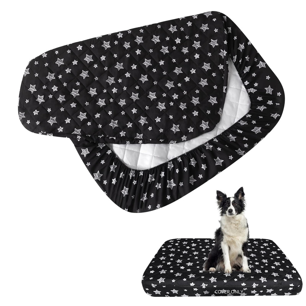 Moonsea waterproof dog bed cover on bed showing secure fit for 29x41