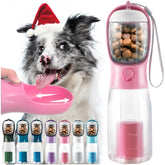 MoonyMars pink bottle sideview for on-the-go hydration with large dog.