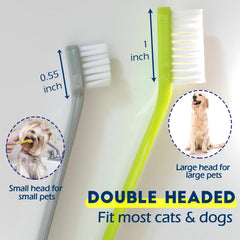 MoonyMars double-headed toothbrush front view showing two sizes for different pets.