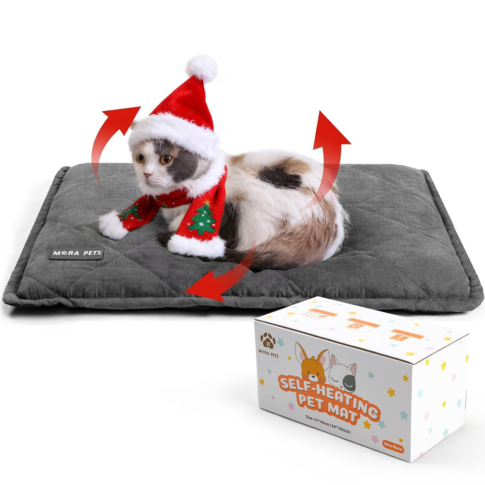 Mora Pets self-warming bed front view shows plush warmth for cats