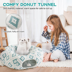 Morikey cat tunnel bed blue jacquard 02 adds stylish decor and soft resting space.