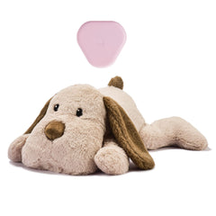 Moropaky puppy heartbeat toy brown plush closeup for cozy cuddling and anxiety relief.