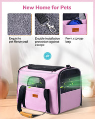 Morpilot portable cat carrier pink mesh detail emphasizes balanced airflow and pet observation.