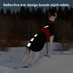 MORVIGIVE greyhound coat red large features a harness hole for easy leash attachment