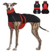 MORVIGIVE greyhound coat in red large shows waterproof outer shell for wet-day walks