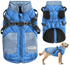 Mosucoirl Warm Dog Coat front view shows snug, weatherproof protection for snowy walks.