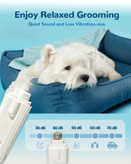Motiilanco low-vibration grinder keeps pets calm throughout grooming.