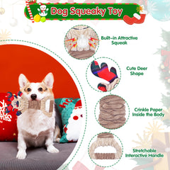 Motsamla Christmas dog toy plush with crinkle tail for multi-sensory engagement.