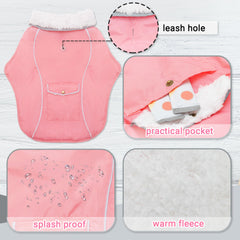 MOTZABO pink turtleneck close-up reveals cozy fleece lining for extra warmth.