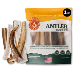 Mountain Valley Antlers closeup showing durable mixed-species chews for dogs.