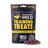 Mountain Wild elk-venison protein bag showing premium training rewards