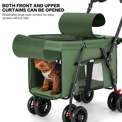 MOV COMPRA pet stroller green side view highlighting smooth wheels for versatile surfaces