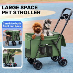 MOV COMPRA pet stroller green wheel detail emphasizes detachable wheels for easy maintenance
