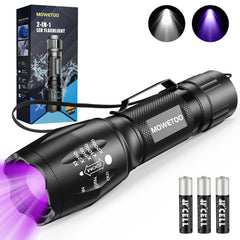 MOWETOO UV flashlight front view shows portable design for on-the-go stain detection