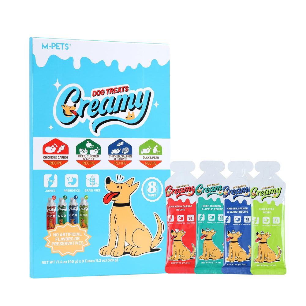 M-PETS Variety Pack Lickable Dog Treats eight-tube display for on-the-go rewards