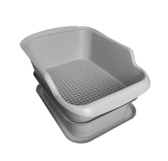 Mr. Catman front-edge handle scoop for easy, one-handed cleaning.