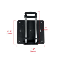 Mr. Peanut's bag carrier secured with luggage strap for stable transport.