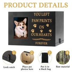 MROUEN pet urn wooden frame with black velvet bag lining protects ashes