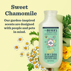 Mrs. Meyer's Clean Day dog shampoo foam emphasizing soft coat shine.