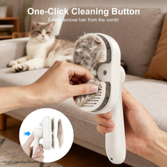 MRSDAYU self-cleaning button demonstrated for quick fur removal after brushing