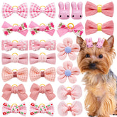 Mruq Pet 20pc light pink bows for small dogs with secure rubber bands