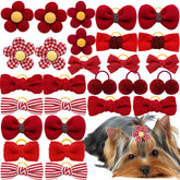 Mruq pet 20pc red small dog hair bows closeup with rubber bands for secure daily styling