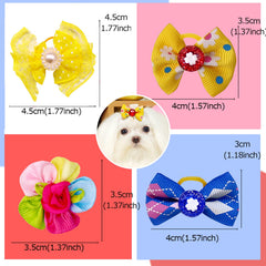 Mruq Pet flower-patterned bows brighten small dog looks