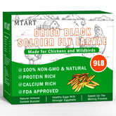 MTART 9lb dried black soldier fly larvae bag boosts protein for poultry nutrition.