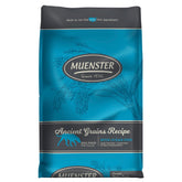 Muenster Ancient Grains Ocean Fish dry dog food bag showing gluten-free, high-protein nutrition for small dogs